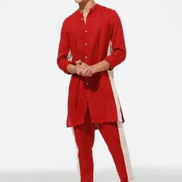 Komal Kothari Colourblocked Band Collar Regular Kurta with Trousers-image-25