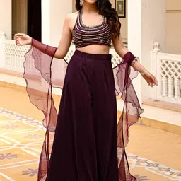 Urbanstree Embellished Halter Neck Top With Palazzos & Dupatta-image-11