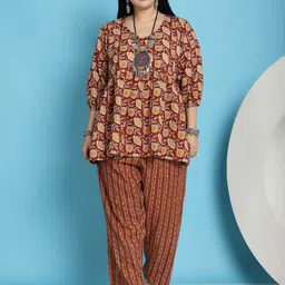 TAG 7 PLUS Floral Printed Pure Cotton Tunic With Trousers-picture-36