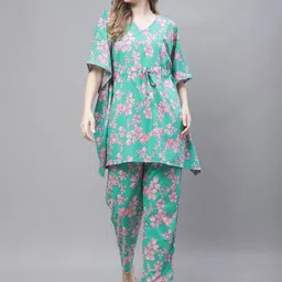 TAG 7 Floral Printed V Neck Pure Cotton Kaftan Kurta With Trousers-57