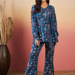 InWeave Floral Printed Tie Up Pure Cotton Tunic & Trouser-image-21