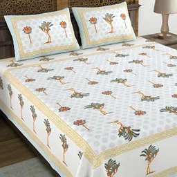 Sangria Grey Mughal Block Printed 180 TC Pure Cotton Super King Bedsheet & 2 Pillow Covers-11