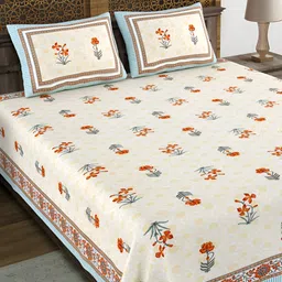 Sangria White & Yellow Floral 180 TC Pure Cotton Double King Bedsheet & 2 Pillow Cover-image-10