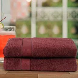 Creeva Unisex Burgundy Set Of 2 Solid 525 GSM Bath Towels-33