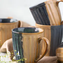 ARAVALII Cream & Grey 6 Pieces Textured Ceramic Glossy Ceramic Mugs 250 ml-12