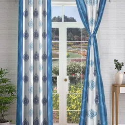 Cortina Blue & White 2 Pieces Ethnic Motifs Printed Door Curtains-13