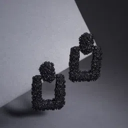 Jewels Galaxy Black Copper-Plated Textured Geometric Drop Earrings-15