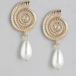 Forever New Gold Plated Textured Beaded Contemporary Drop Earrings-6