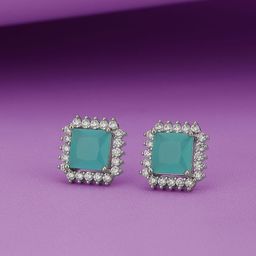 Carlton London Women Rhodium-Plated Turquoise Stone Studs Earrings-11