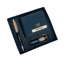 just in trendz Personalized Wallet with Charms Customized Faux Leather (Black) Wallet, Pen and Keychain Set for Men (3 in 1 Combo) Name Engraved Pocket Purse image 1