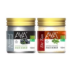AYA Set of Activated Charcoal & De Tan Exfoliating Face Scrubs - 100 ml Each image 1