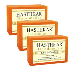 Hasthkar Set of 3 Handmade Kesar Saffron Soap with Glycerin & Coconut Oil - 125 g Each-2