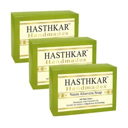 Hasthkar Set of 3 Handmade Neem Aloevera Soap with Glycerin & Coconut Oil - 125 g Each-10