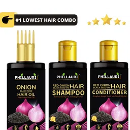 Phillauri Set of Red Onion Black Seed Hair Oil with Shampoo & Conditioner - 100ml Each image 3