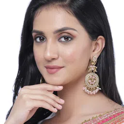 ZENEME Gold-Plated Classic Kundan Drop Earrings image 4