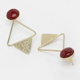 PANASH Gold-Plated Stone-Studded Triangular Shaped Drop Earrings image 4