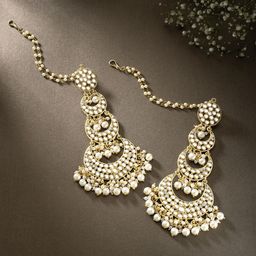 Peora Women White & Gold-Toned Crescent Shaped Long Chandbalis Earrings-53