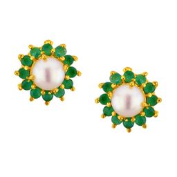 Sri Jagdamba Pearls Dealer Gold-Plated Contemporary Stone Studded & Beaded Studs Earrings-13