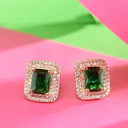 Saraf RS Jewellery Gold Plated Green AD Studded Studs Earring-image-81