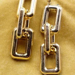 VAGHBHATT Gold Plated Rectangular Chain Drop Earrings-5