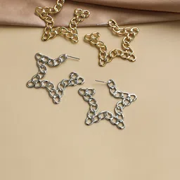 Young & Forever Silver-Toned Star Shaped Half Hoop Earrings-image-37