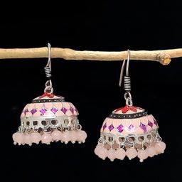 OOMPH Silver-Plated Beaded Oxidised Dome Shaped Jhumkas Earrings-32