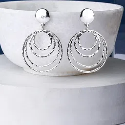 Accessorize Silver-Plated Textured Circles Statement Earrings-55