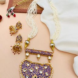 ABDESIGNS Gold-Plated Kundan-Studded & Beaded Meenakari Jewellery Set-image-100