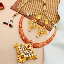 ABDESIGNS Gold-Plated Kundan-Studded & Beaded Jewellery Set-image-101