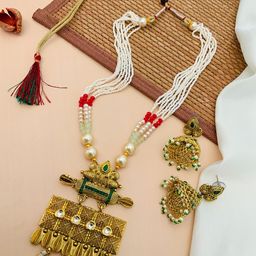 ABDESIGNS Gold-Plated Kundan-Studded & Beaded Meenakari Jewellery Set-picture-9