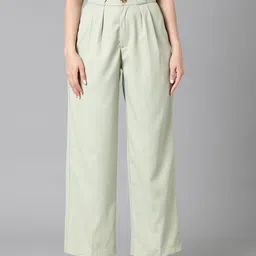 Kotty Women Relaxed Straight Leg Easy Wash Pleated Straight Fit Parallel Trousers-image-86
