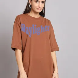 Imsa Moda Typography Printed Drop-Shoulder Sleeves Cotton Oversized T-shirt-image-91