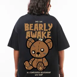 Bewakoof Plus Bearly Awake Graphic Printed Oversized Pure Cotton Oversized T-shirt-picture-1