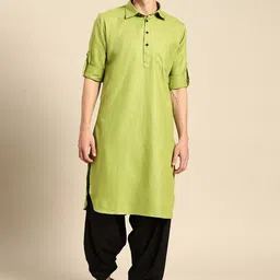 RAJUBHAI HARGOVINDAS Self Design Textured Pure Cotton Pathani Kurta With Salwar-image-83