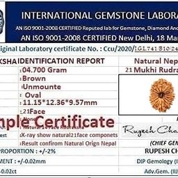 Cuonna Gems Gallery 21 मुखी रुद्राक्ष Pure 21 Faced Rudraksh 21Mukhi Rudraksha Original Nepali Standard Size Round Shape Ruthratcham with Capping & Thread Ikkis Mukhee Ruthraj Certified by Lab image 5