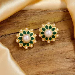 Estele Gold-Plated Floral Studs Earrings-11