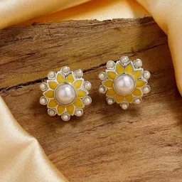 Estele Rhodium-Plated Floral Studs Earrings-33