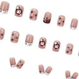 Nakhi 24 Reusable Artificial Fake Nail Set | Base Peach colour with Flat Tip With Squoval Multi Design Glossy Nails | Lightweight & Long Lasting | Quick Fix For Festivals & Special Occasions image 3