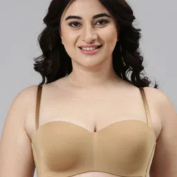 Enamor Beige Solid Underwired Lightly Padded Medium Coverage Everyday Strapless Tshirt Bra-picture-27