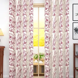 Story@home Off White & Pink Set of 2 300GSM Semi Blackout Jacquard Eyelet Ringtop Door Curtains-18