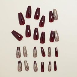 vembley New Set of 24 Artificial Reusable Nails in Half Red Half Golden Design With Glue image 5