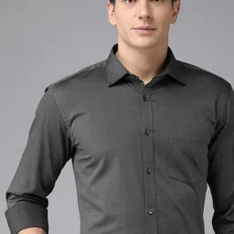 Park Avenue Men Dark Grey Self Design Slim Fit Pure Cotton Formal Shirt-image-28