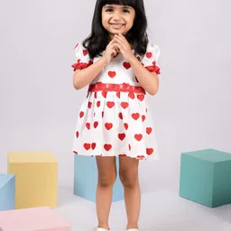 VASTRAMAY Girls Embroidered Puff Sleeve Lace Insert Detail Fit & Flare Dress-16
