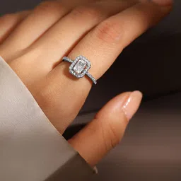 Rubans Rhodium Plated Emerald Cut Cubic Zirconia Studded Adjustable Ring-image-93