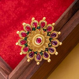 PANASH Gold-Plated Kundan Studded And Beaded Square Shaped Finger Ring-5