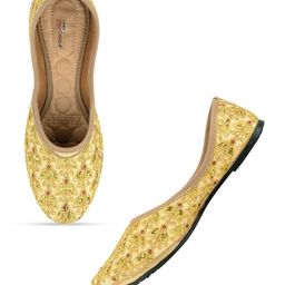 DESI COLOUR Women Gold-Toned Embroidered Ethnic Ballerinas Flats-image-35