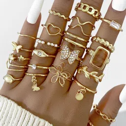 Shining Diva Fashion Set Of 23 Gold-Plated Crystal Studded Finger Rings-2