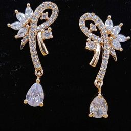 JYONA Rose Gold-Plated American Diamond & Cubic Zirconia Studded Floral Drop Earrings-image-82