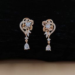 JYONA Gold-Plated American Diamond & Cubic Zirconia Studded Floral Shaped Drop Earrings-image-46