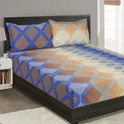 SWAYAM Multicolour Tetro Cotton Abstract Print 144 TC king Fitted Bedsheet Set-32